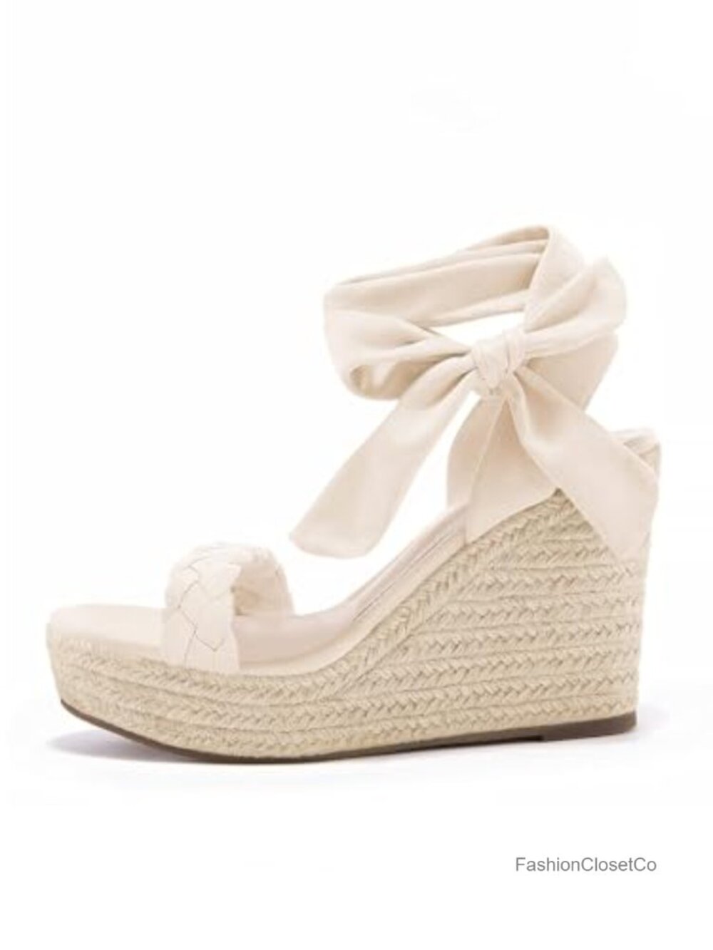 Braided Wedge Espadrille Sandals Lace Up Slingback Open Toe Platform Heeled - Picture 5 of 7